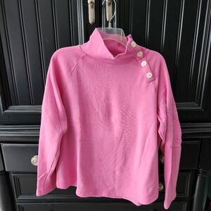 J. Crew Pink Button-Detail Turtleneck Sweatshirt